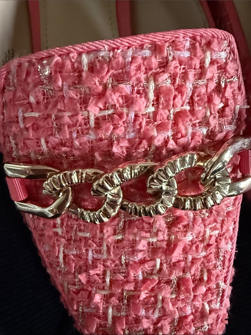 Nine West Pink Tweed Pointed Mules with Gold Chain Detail 7.5 - Picture 4 of 11